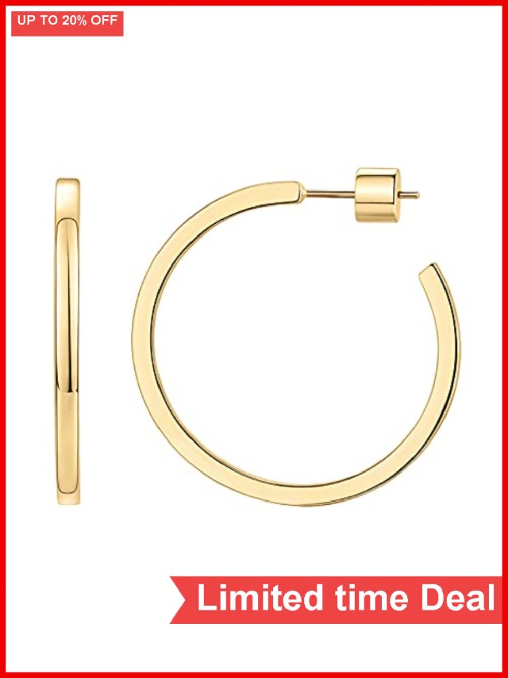 14K Gold Plated Square Edge Open Hoop Earrings for Women